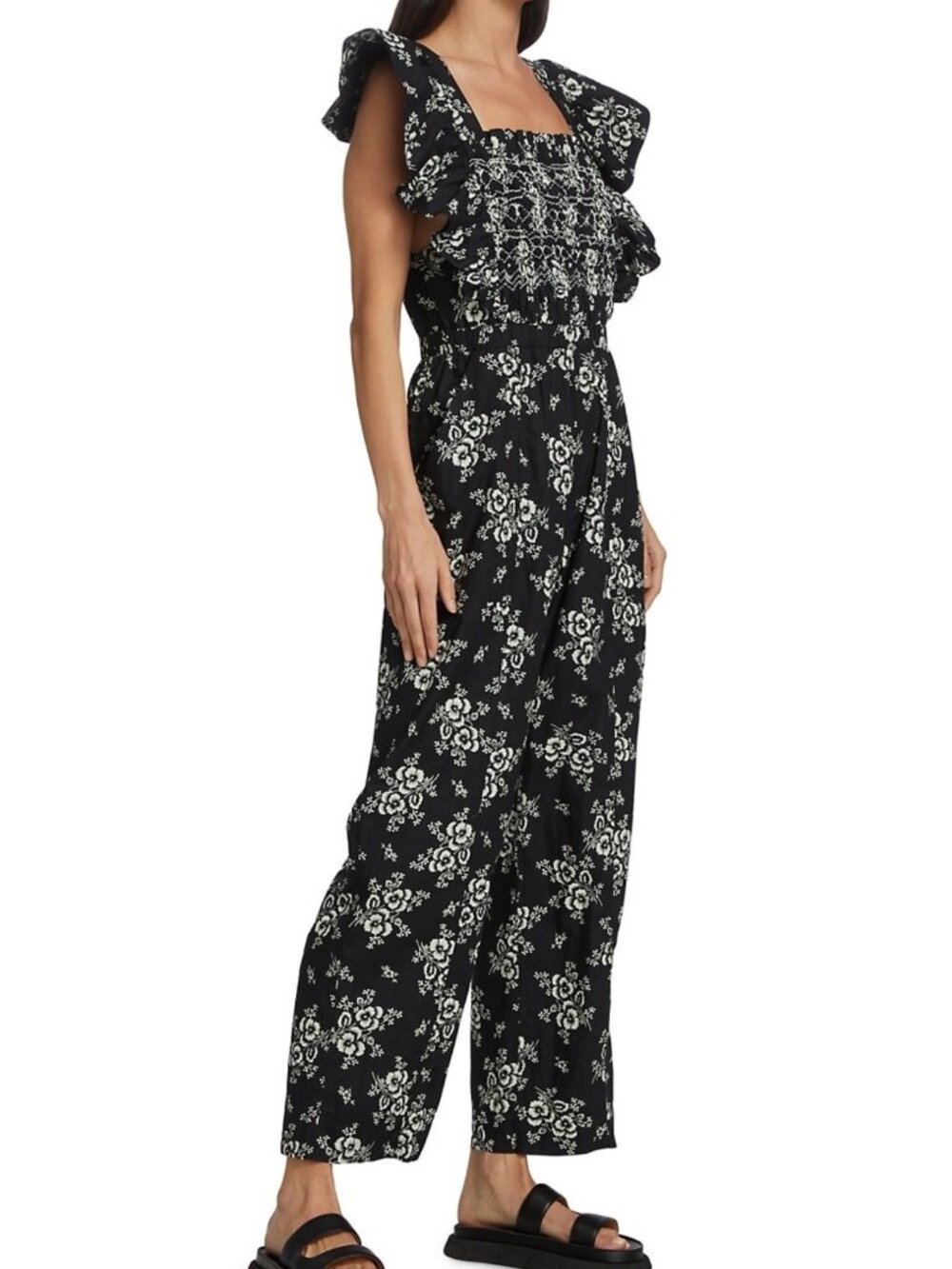 Sea New York Alessia Smocked Jumpsuit Black Cream S
